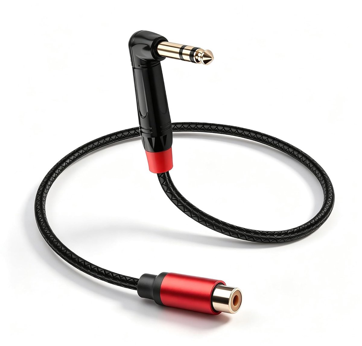 CERRXIAN 6,35 mm TRS stereo hoekstekker stekker naar 6,35 mm RCA-bus audiokabel, 0,5 m kabel met ledertextuur, korte - ShopVlot