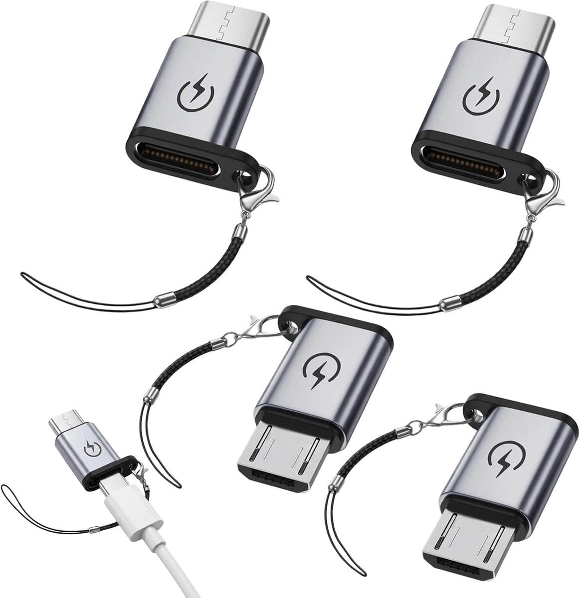 Set van 4 USB C naar Micro USB-adapter, USB C-adapter, USB-adapter, 18 W snel opladen, 480 Mbps gegevensoverdracht - ShopVlot
