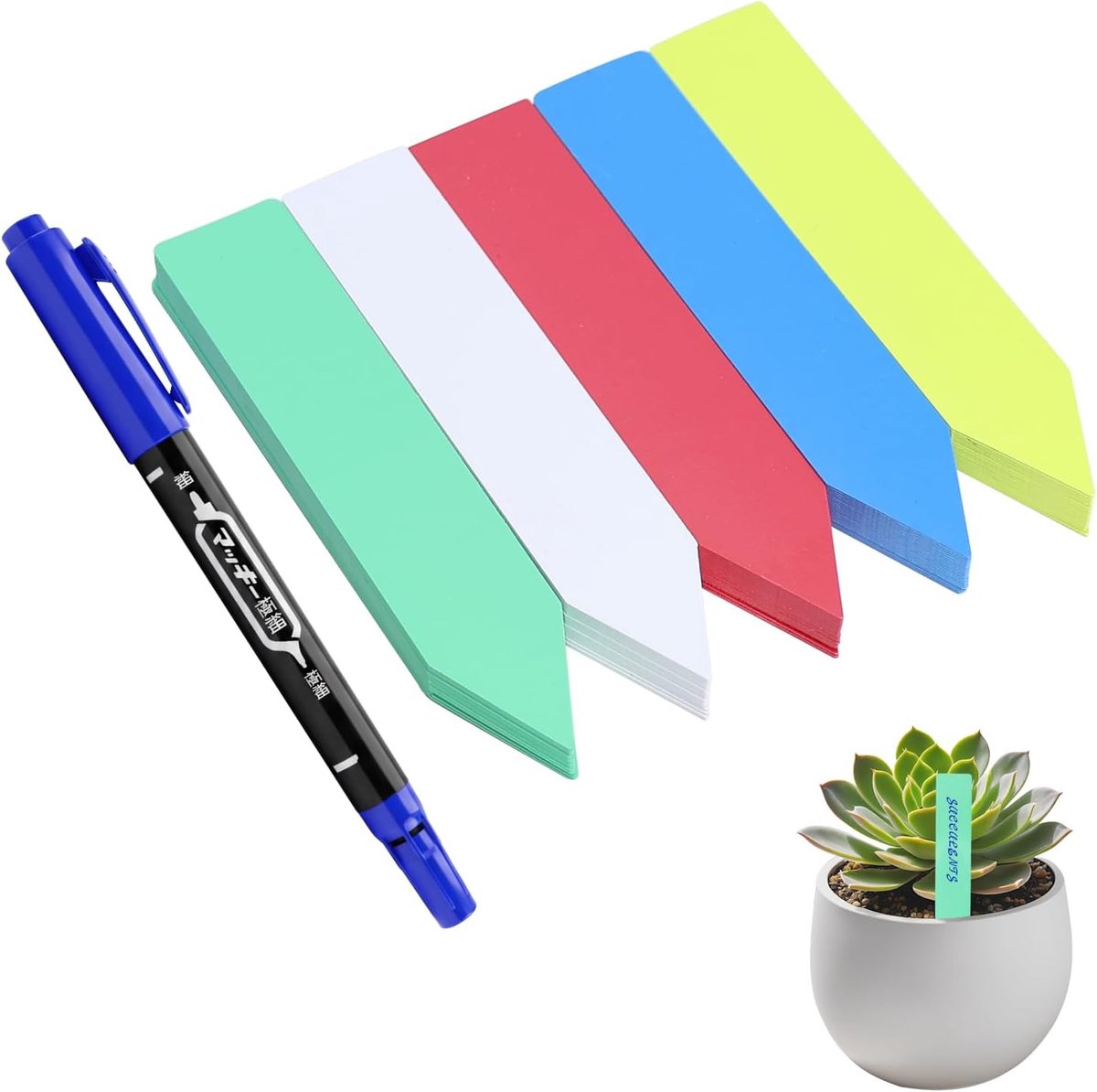 Set van 100 plantenetiketten, 10 x 2 cm, tuinlabel van kunststof, met 1 pen, weerbestendig en herbruikbaar, zaailabel - ShopVlot