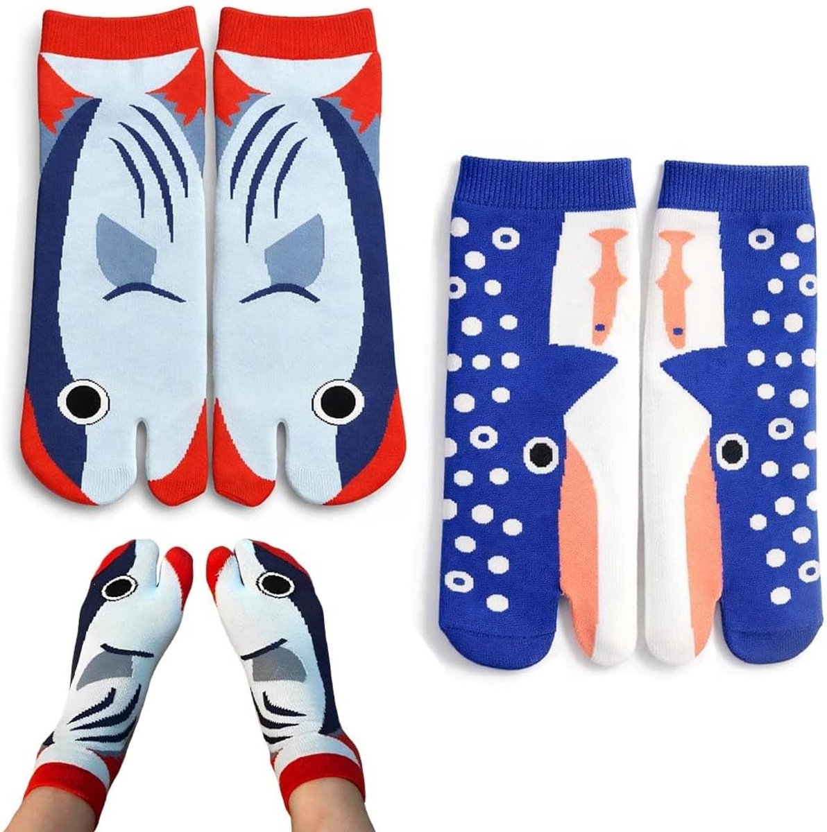 2 Paia Calzini Divertenti Calzini Alla Caviglia Con Separatore Di Dita Motivo Balena E Squalo, Regalo Per Ragazzi E - ShopVlot