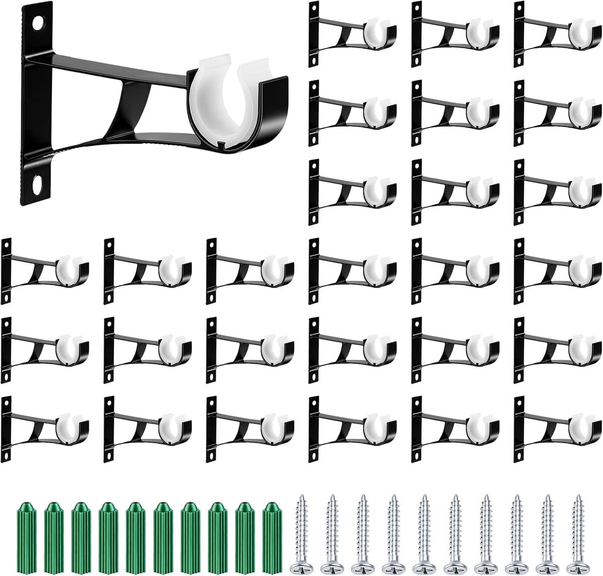 48 stuks zware gordijnroedebeugel met schroeven, zwarte gordijnroedehouders, raambeslag voor gordijnroede van 2 cm - ShopVlot