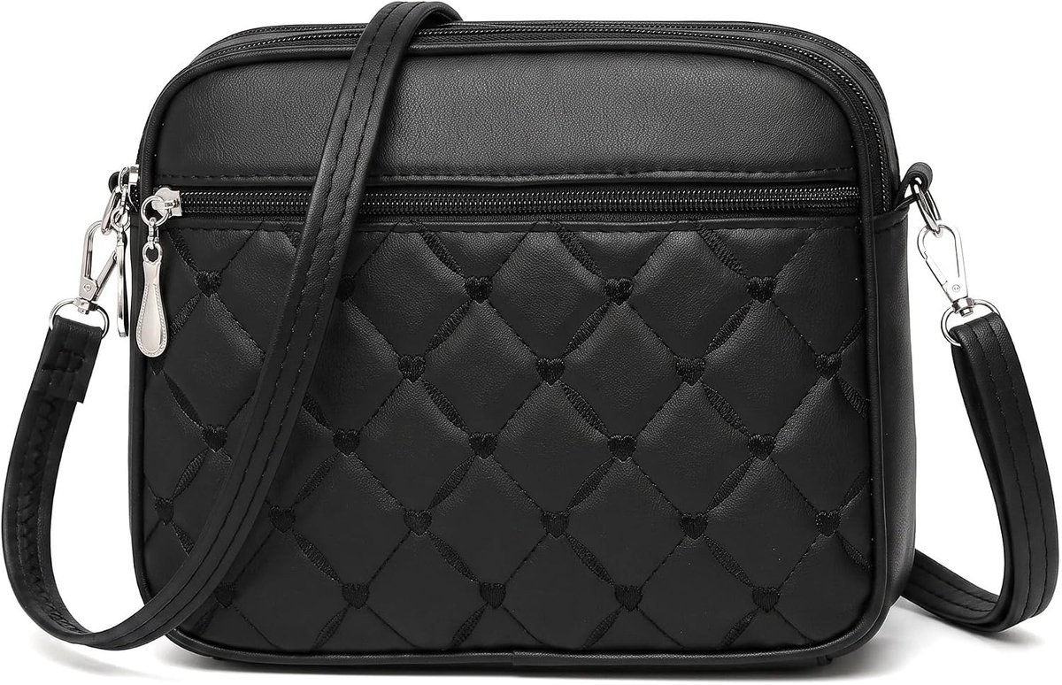 Schoudertas voor dames, PU-leer, crossbody-tas, handtas, klein, stijlvolle mobiele telefoontas, zwart geborduurd - ShopVlot