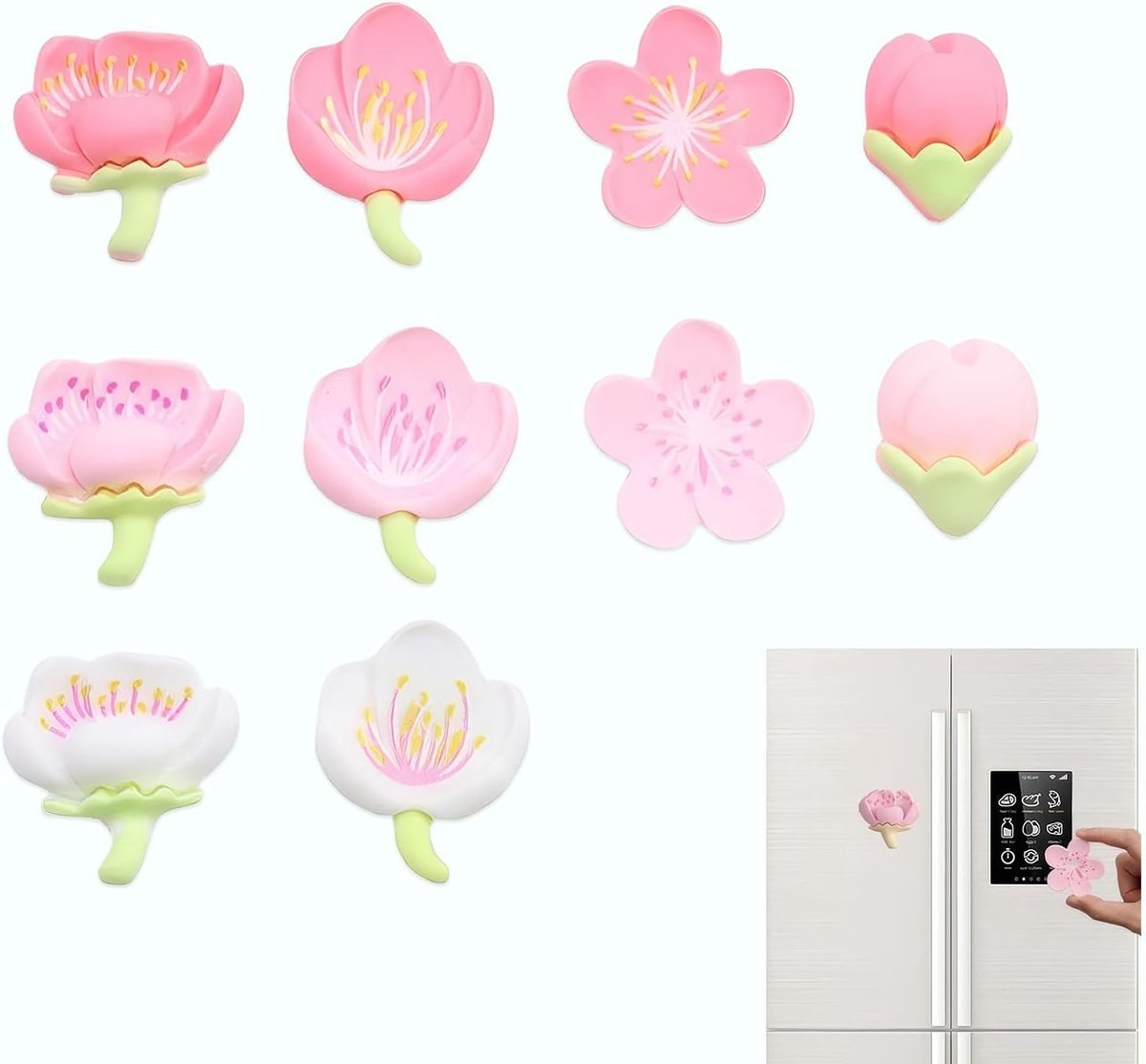 Magneten met schattige bloem - 3D, kleurrijk en sterk - voor koelkast, whiteboard of kantoor - 10 stuks - ShopVlot