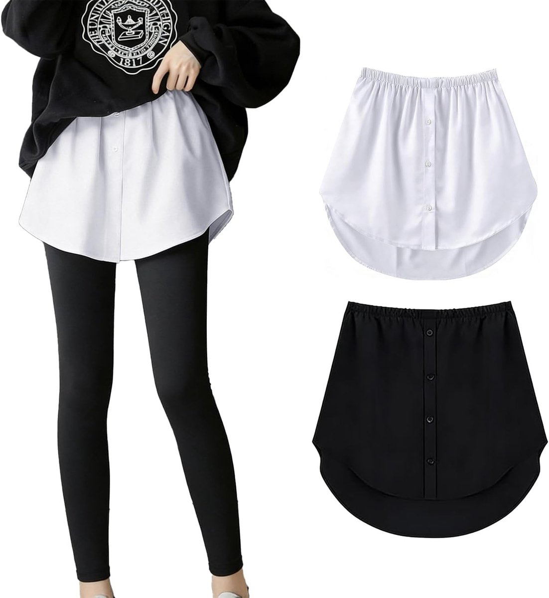 Overhemdverlengstuk dames M - 2-pack - wit en zwart - verlengt je outfit eenvoudig - ShopVlot