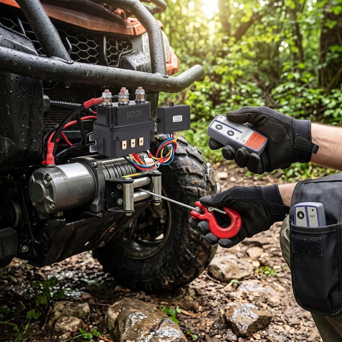 SnelShoppen - Winch Afstandsbediening 12V 250A Winch Relais Set voor Industriële Voertuigen, Messing Spoel Relais met Afstandsbediening, Relais Schake