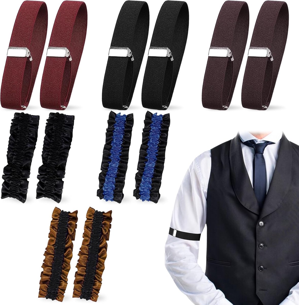 Shirt Sleeve Holders - 6 Paar Elastische Mouwhouders - Multi-kleur - Houdt mouwen op hun plaats - ShopVlot