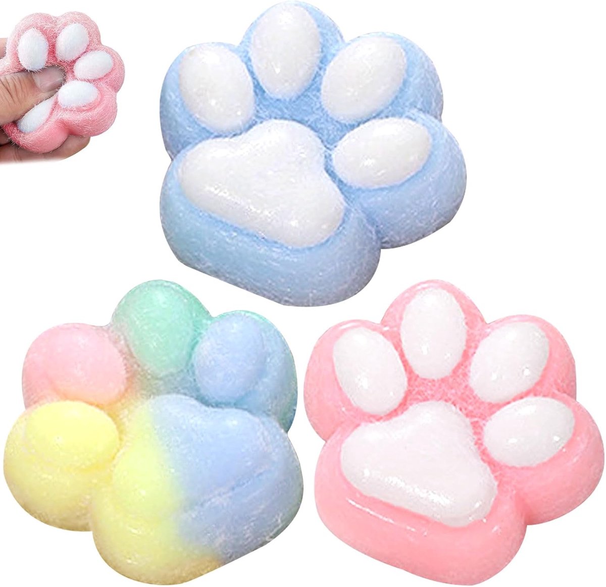 Antistress Speeltje Kattenpoot - Set van 3 Kleurrijke Varianten - Schuimrubber - Vermindert Angst en Stress - ShopVlot