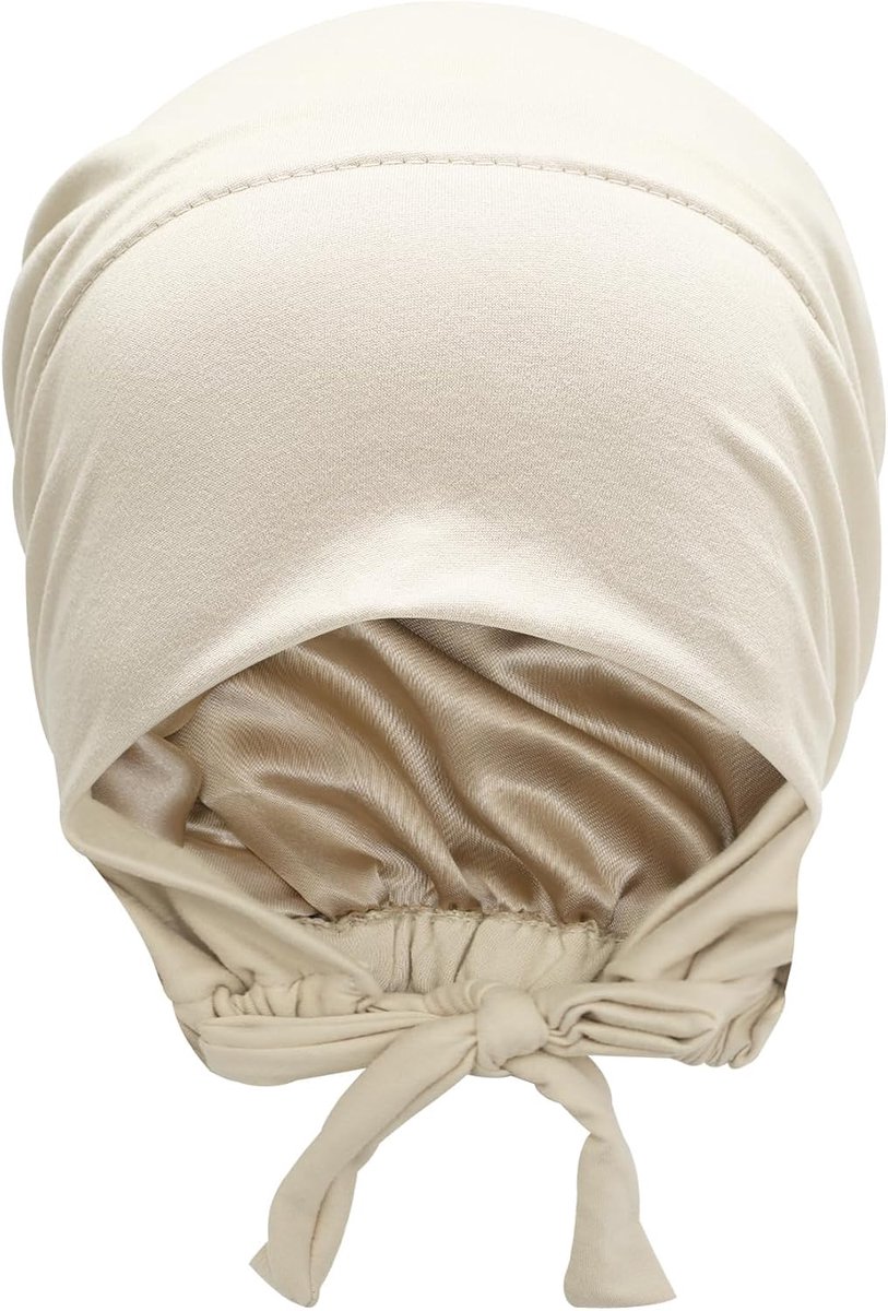 Hijab Cap met Satijnen Voering - Beige - Tie Back - Comfortabel en Ademend - ShopVlot