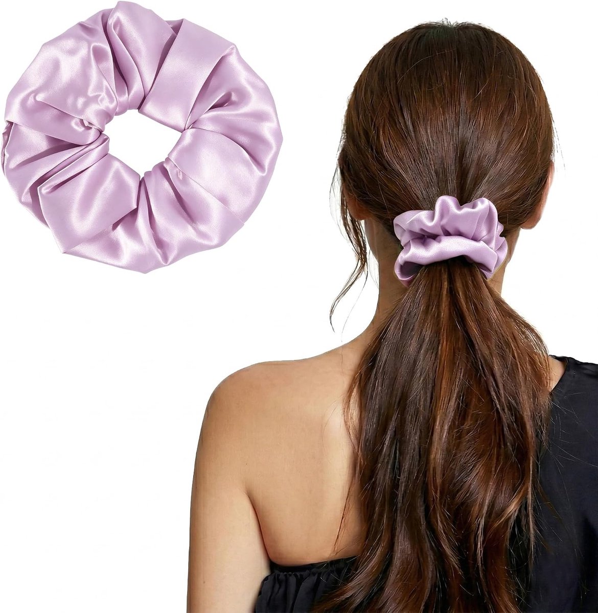 Haarelastiekjes 100% zijde - pure moerbeizijde - effen lichtpaars - duurzame scrunchies - ShopVlot