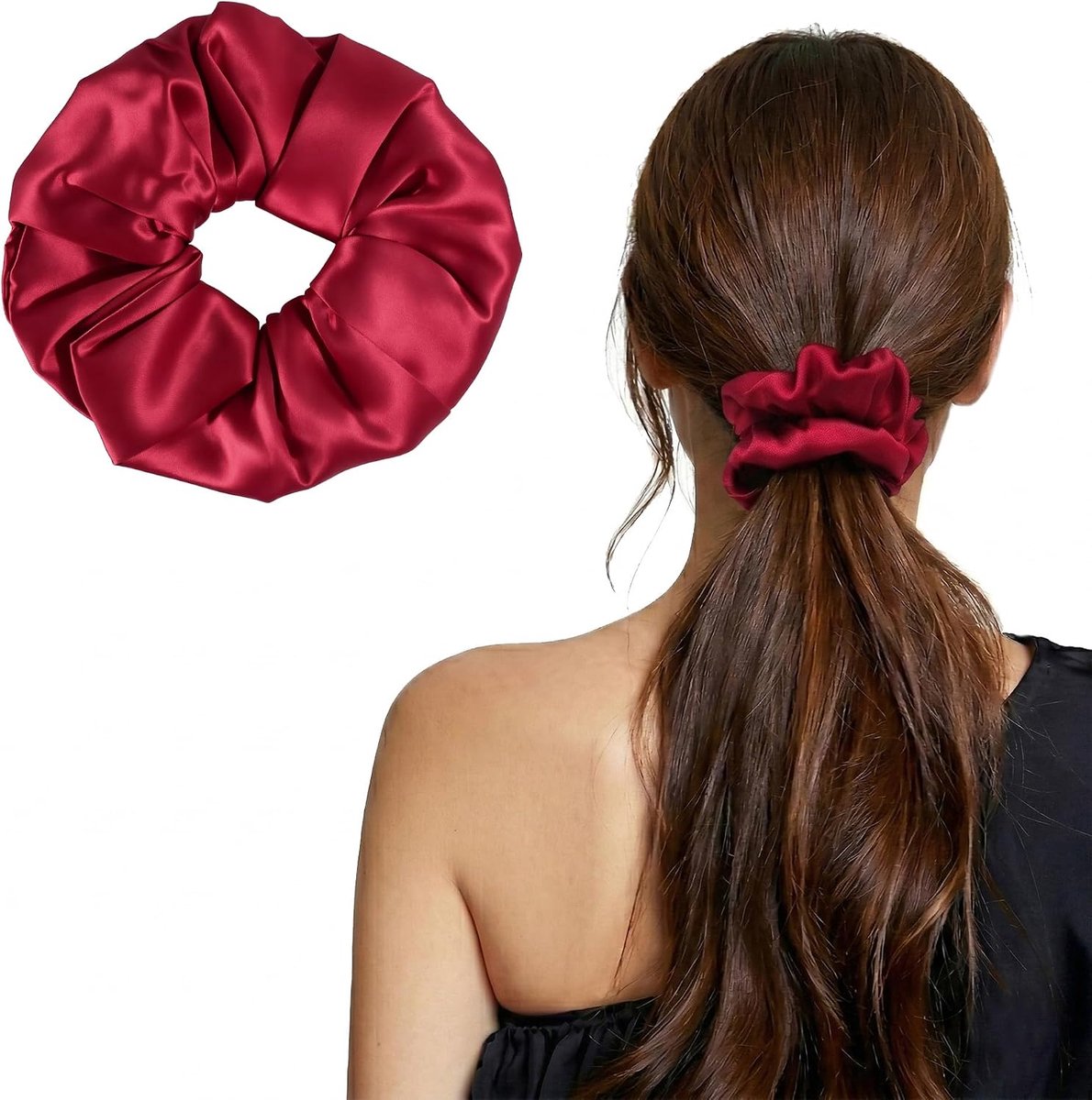 Haarelastiekjes 6 cm - 100% moerbeizijde - bordeauxrood - duurzame kwaliteit - ShopVlot