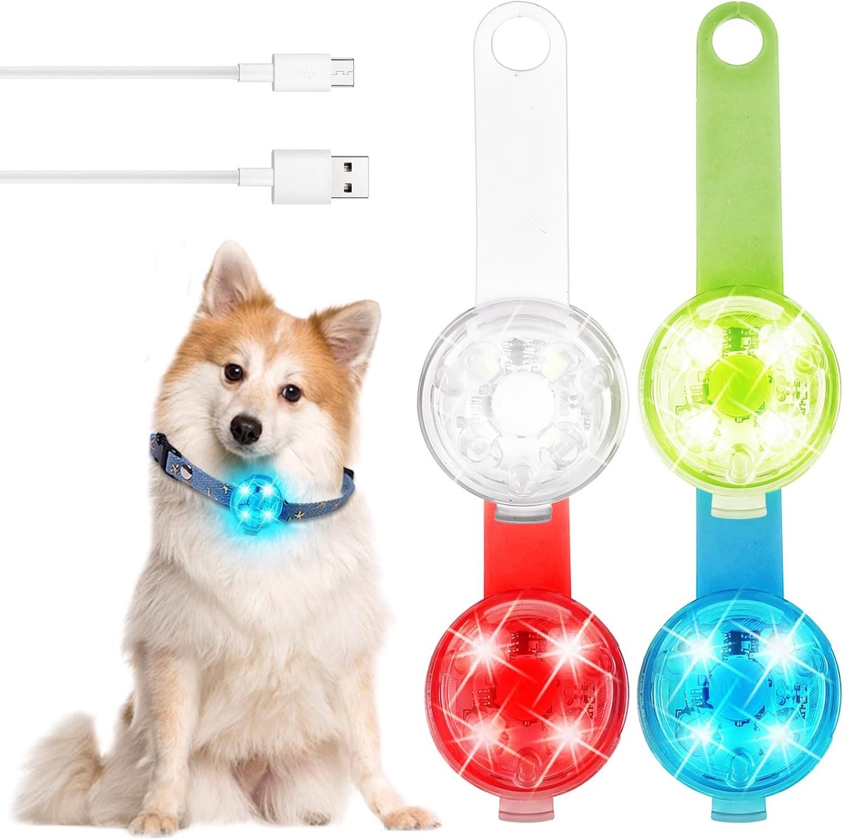 Hond licht hangers 4 stuks - USB oplaadbaar - Waterproof LED pendant - Veiligheidslicht voor honden - ShopVlot