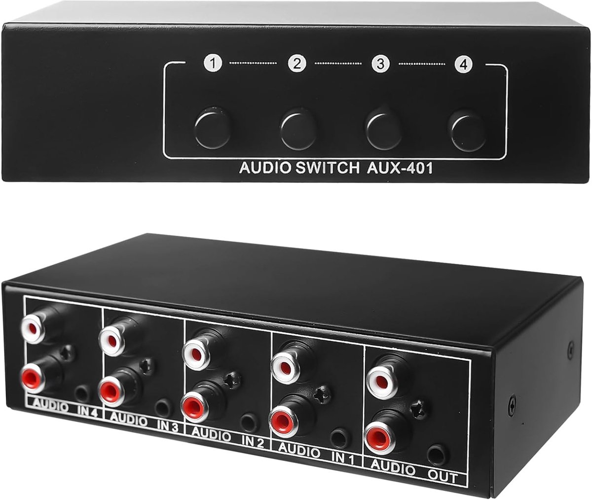 Audio switcher 4-in-1 - bidirectionele schakelaar - 3,5 mm Aux + RCA L/R - ideaal voor hoofdtelefoon en soundsystem - ShopVlot