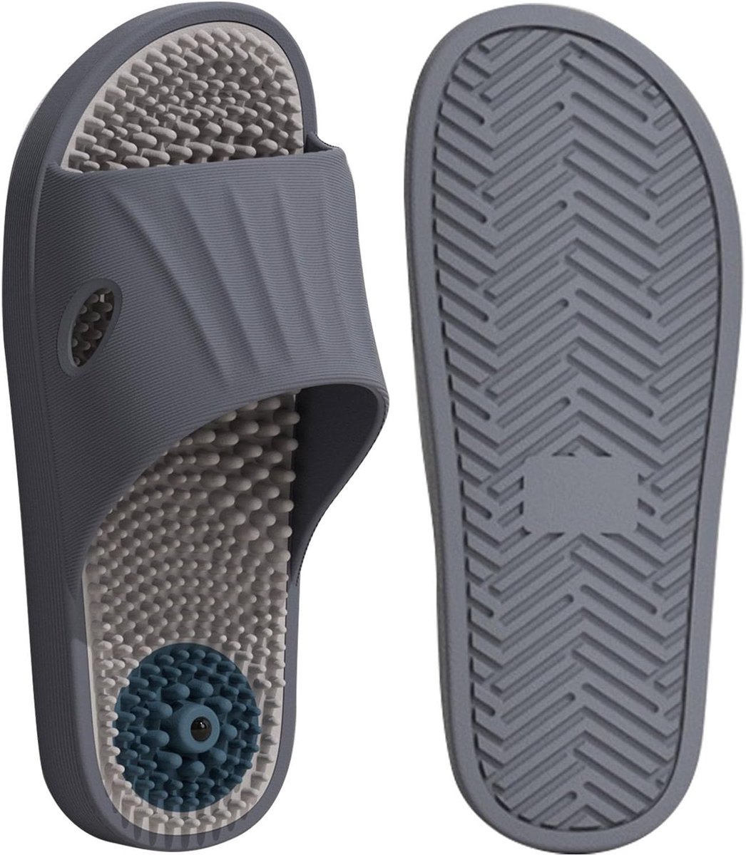 Acupressuurmassagepantoffels heren 42-43 - antislip grijs - ergonomisch ontwerp - pijnverlichting en bloedcirculatie - ShopVlot