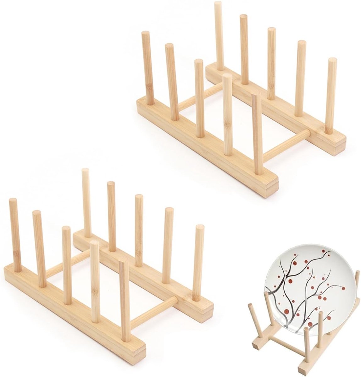 Bordenhouder - Hout - 2 Stuks - Multifunctioneel Afdruiprek - Voor Keukenorganisatie