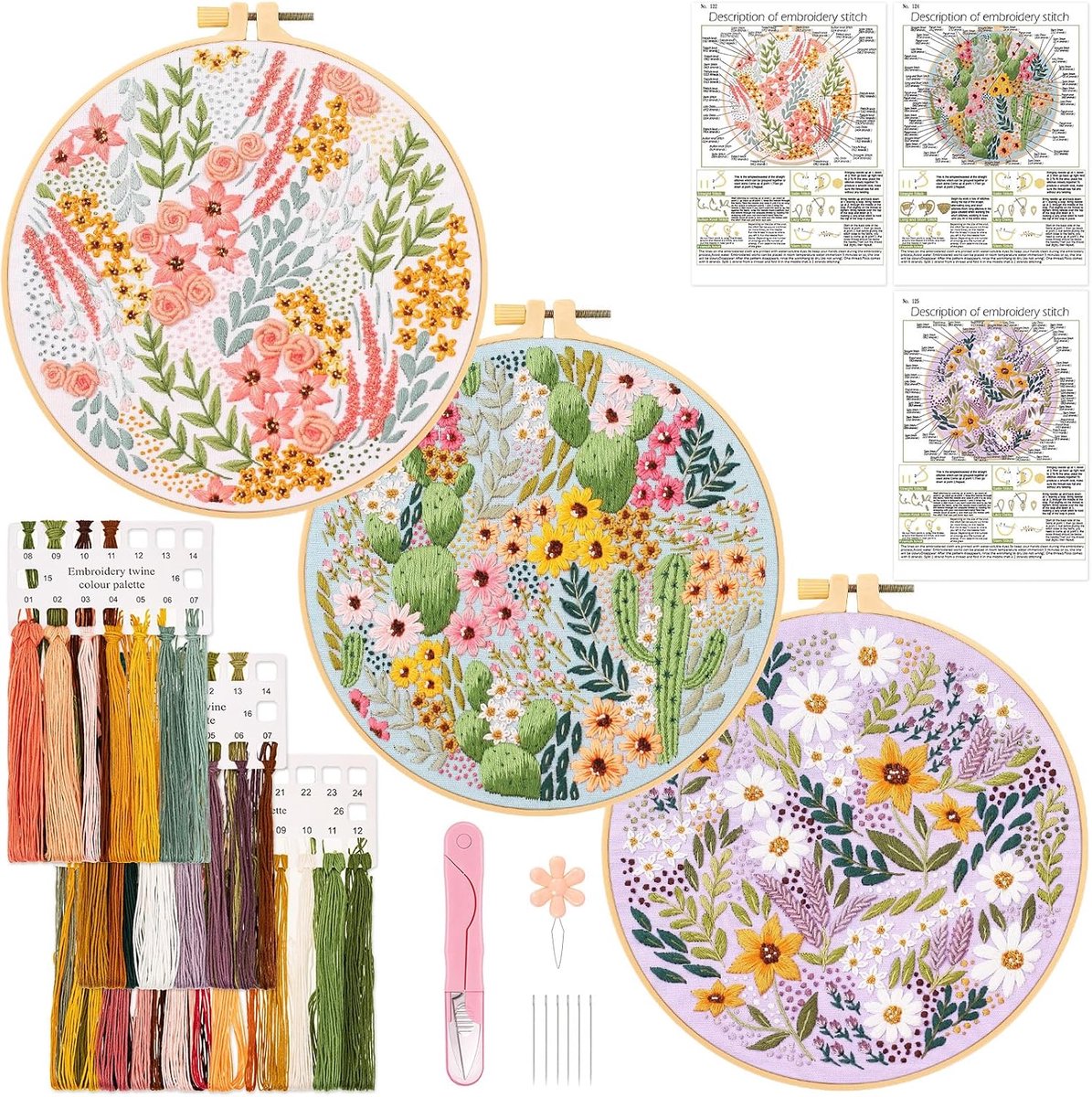 Borduurset voor beginners - 3 sets met patronen - DIY handwerk met naalden en garen - ShopVlot