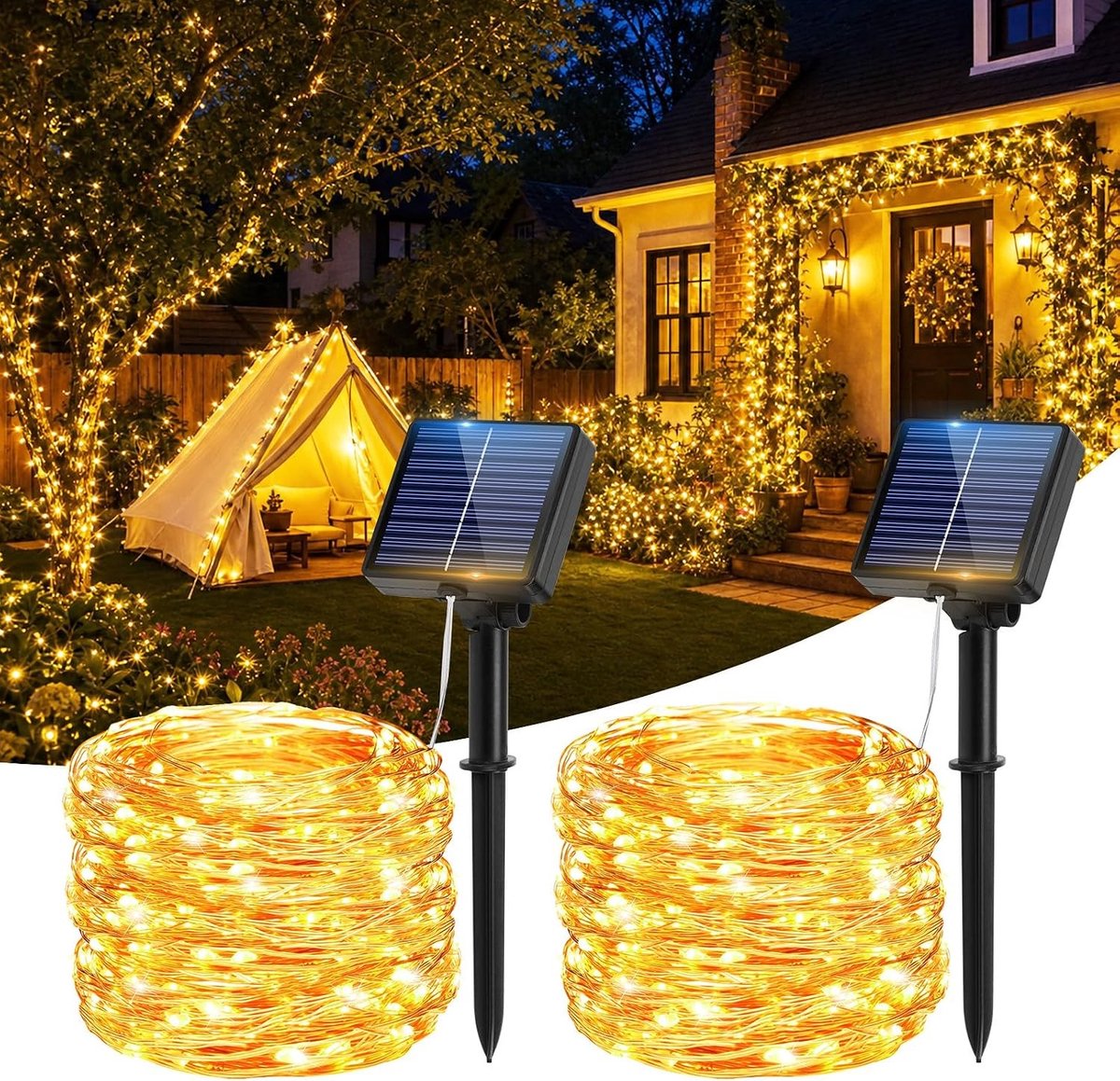 Lichtsnoer op zonne-energie - Warmwit - 17 m - IP65 Weerbestendig Koperdraad - Voor Tuin en Terras