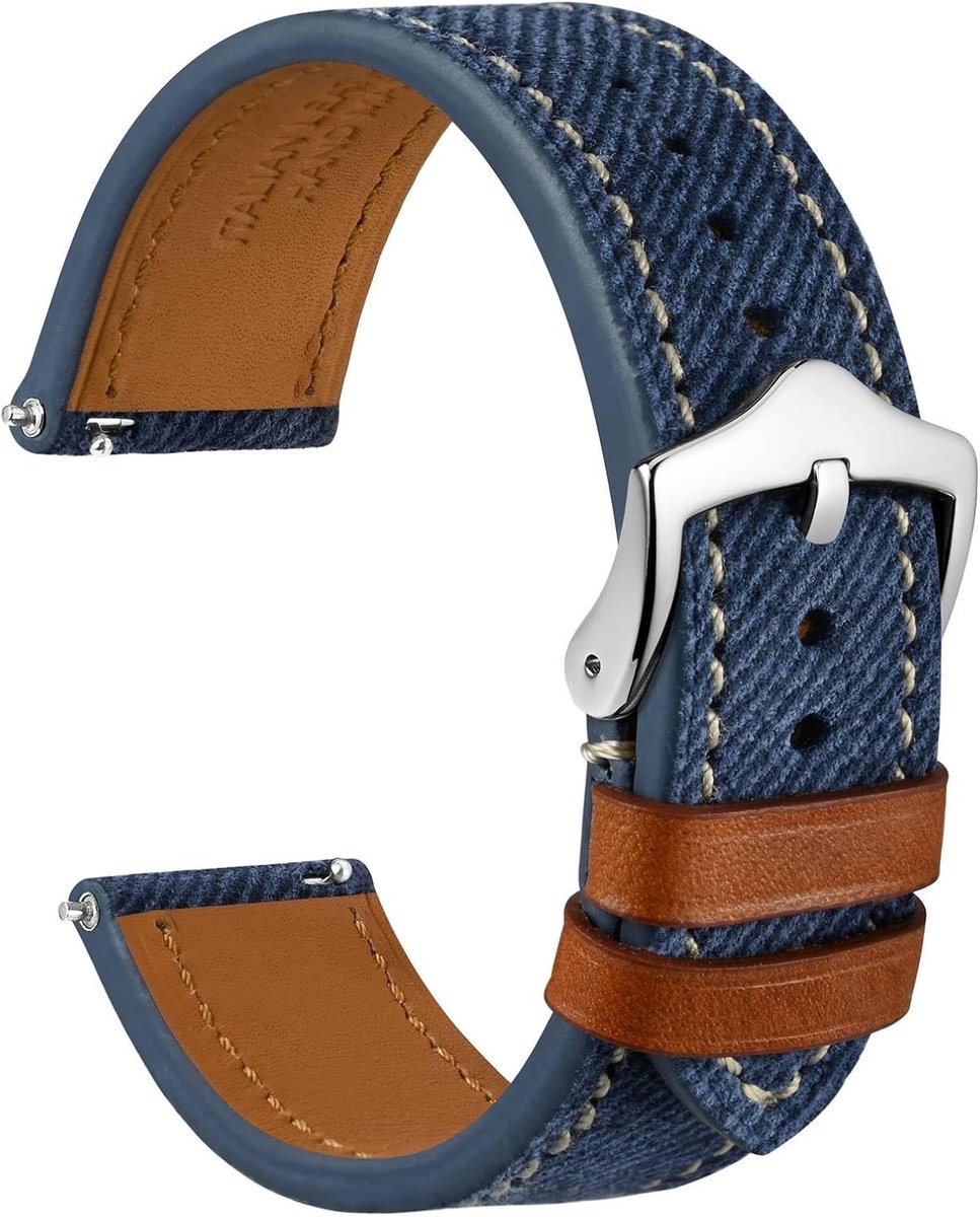 Horloge band 18mm 20mm 22mm - Denim patroon - Italiaans leer - Stalen gesp voor stijlvol gebruik - ShopVlot