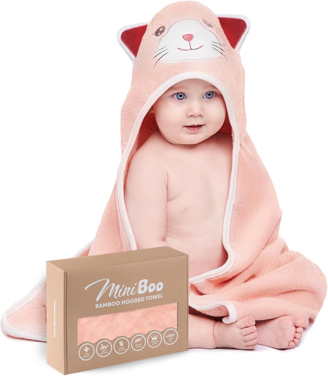 Premium bamboe babyhanddoek met uniek kattenontwerp, extra zachte en absorberende babyhanddoek voor pasgeborenen - ShopVlot