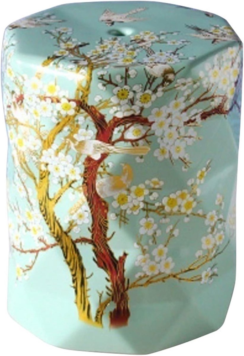 Decorative Ceramic Garden Stool, Glazed Flower and Bird Prismatic Shoe Change Stool for Living Room, Balcony, Garden - ShopVlot