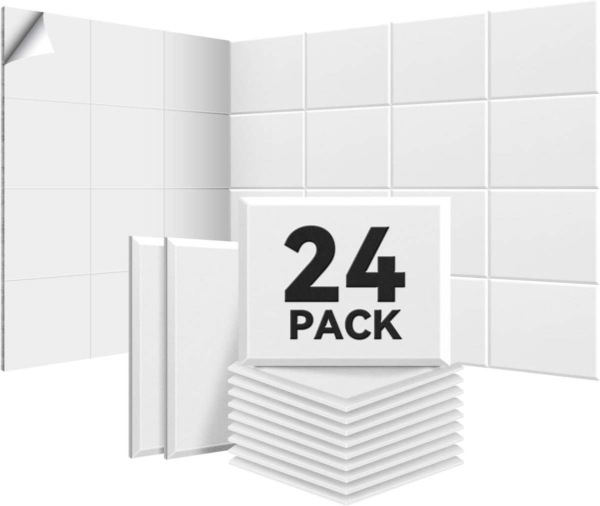Pack of 24 acoustic panels self-adhesive, 30*40*1 cm, covers 31 m² acoustic foam, soundproofing for walls and doors - ShopVlot