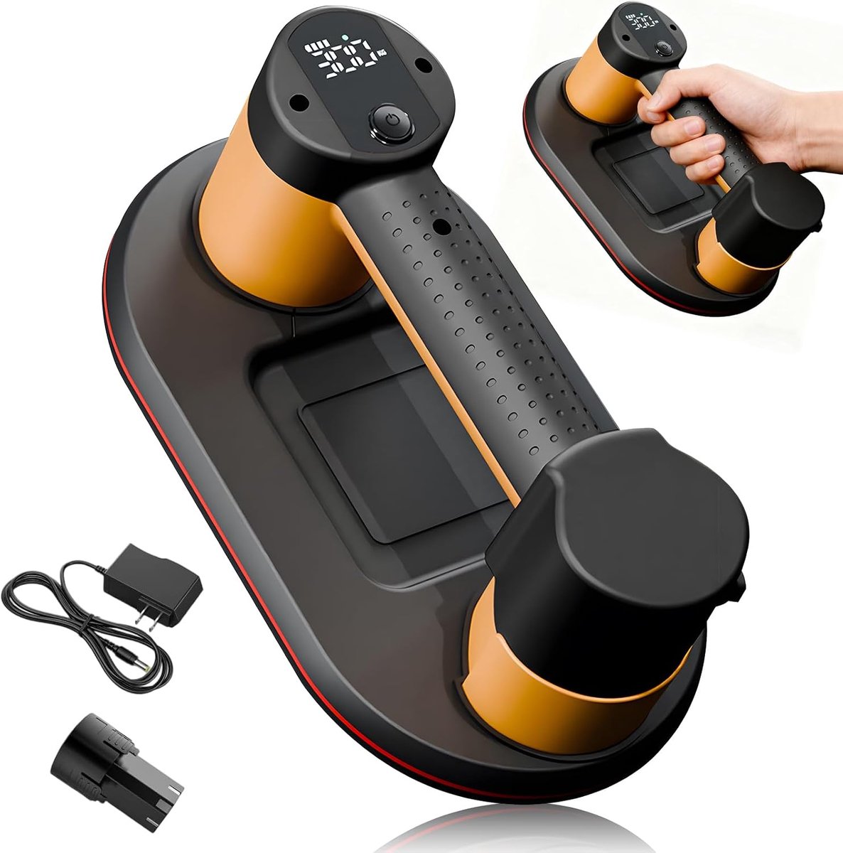 Accu-zuiger voor tegels - glas en marmer - 2 motoren - 300 kg zuigkracht - lcd-display - 4500 mAh accu - 28 cm lengte - voor gladde en licht gestructureerde oppervlakken - tot 12 uur looptijd
