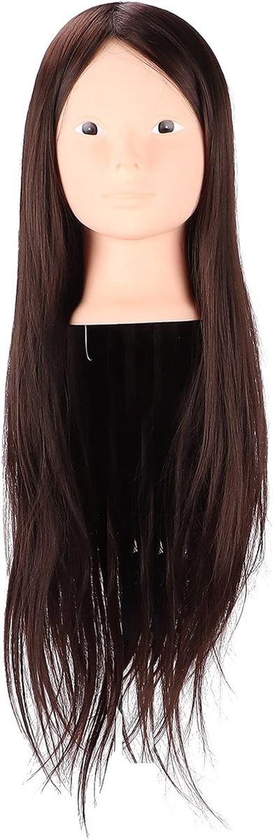 Mannequin Hoofd - Oefenhoofd Haar - Kapsels Oefenen - Hittebestendig Haar - 27 x 17 x 13 cm - Bruin