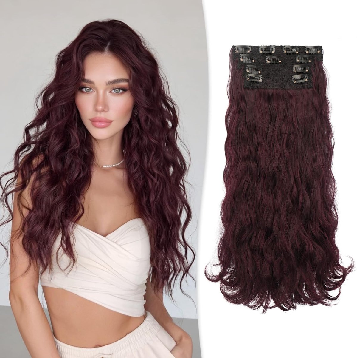 RUWISS Clip in Hair Extensions, 45 cm Lange Golvende Clip in Haarextensies 4PCs Krullend Synthetische Haarextensies - ShopVlot