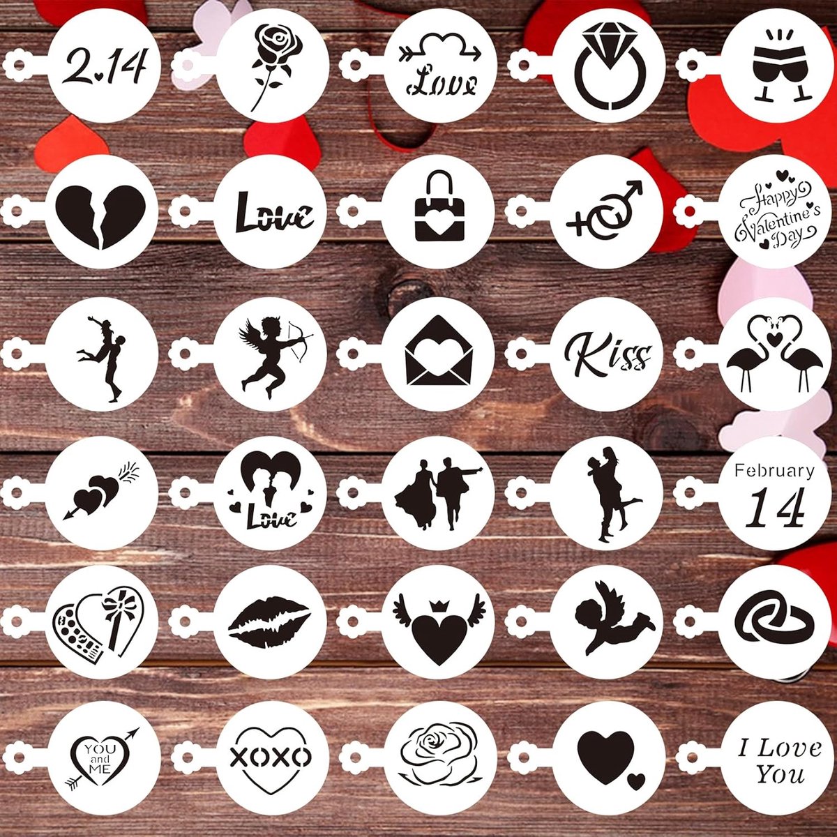 30 Pieces Valentine's Day Templates Cookie Coffee Stencils Cookie Moulds Cake Decoration DIY Valentine's Day Party - ShopVlot