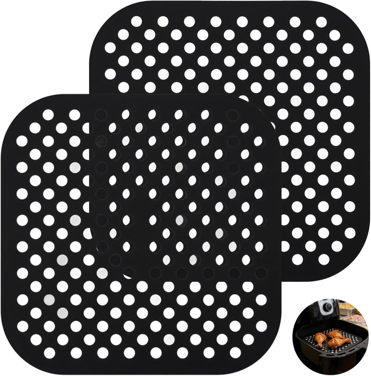 Airfryer-mat, 2 stuks, siliconen, vierkant, Air Fryer Liners - ShopVlot