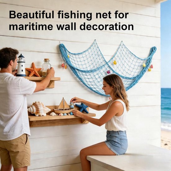 AYEUPZ 150cm x 200cm Fishing Net Wall Decoration Fishing Net Decoration Large Beach Themes Fishing Net Wall Hanging - ShopVlot — afbeelding 3