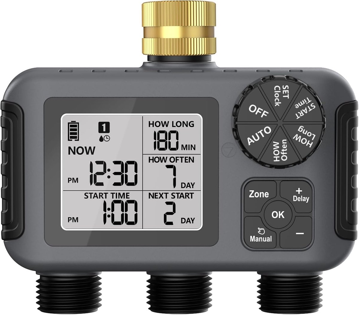 Haozee Irrigation computer with 3 independently controlled outputs, irrigation clock with rain delay, automatic and - ShopVlot