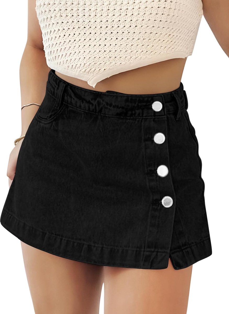 Fengbay Denim Skorts for Women Stretch High Waist Ladies Denim Mini Skirt Trendy Casual Jean Skirts with Pockets UK - ShopVlot