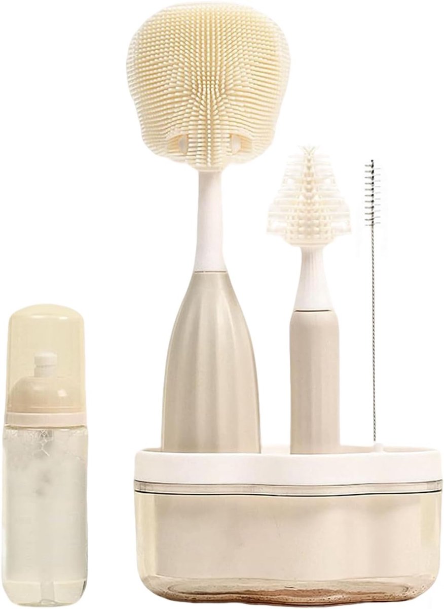 Baby Bottle Brush with Pressed Foam Function, Flexible Silicone Bottle Brush, Complete Bottle Cleaner for Bottles - ShopVlot