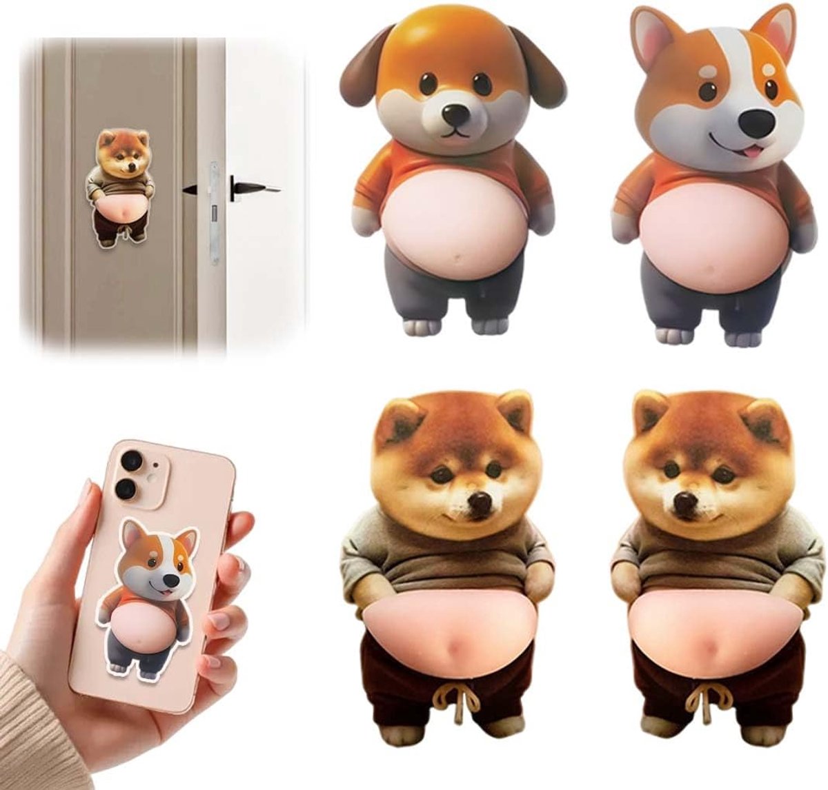 Shiba Inu deurstopper, 4 stuks, 11 x 7 cm, PVC, grappig, meerkleurig - ShopVlot