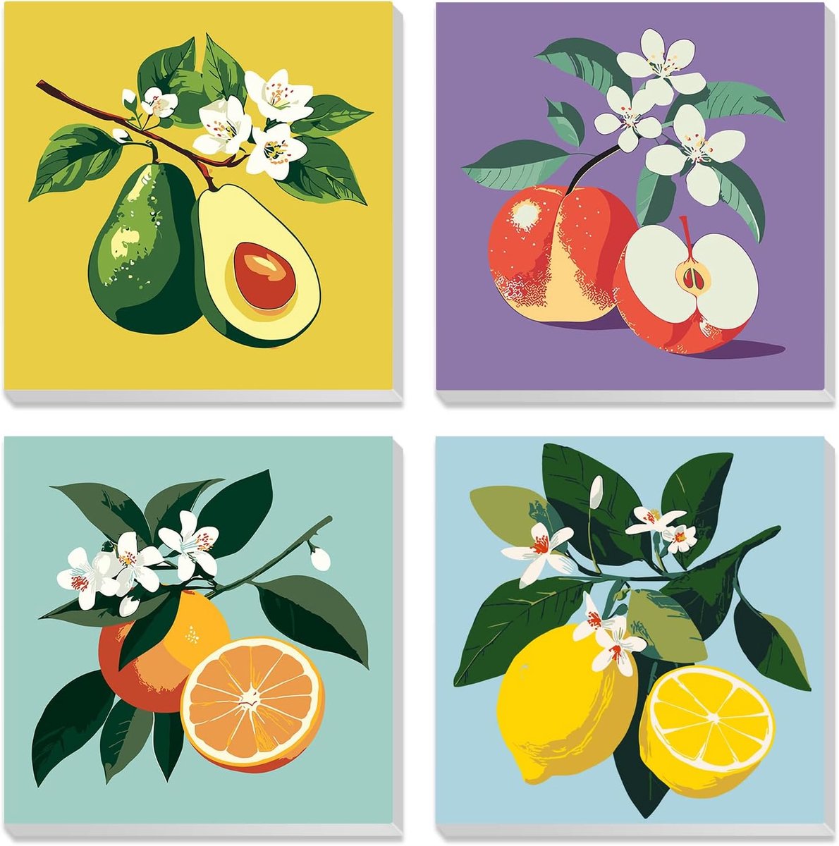 MXJSUA Fruitset van 4 ingelijste doeken om te schilderen op nummer, voor kinderen en volwassenen, knutselsets van - ShopVlot