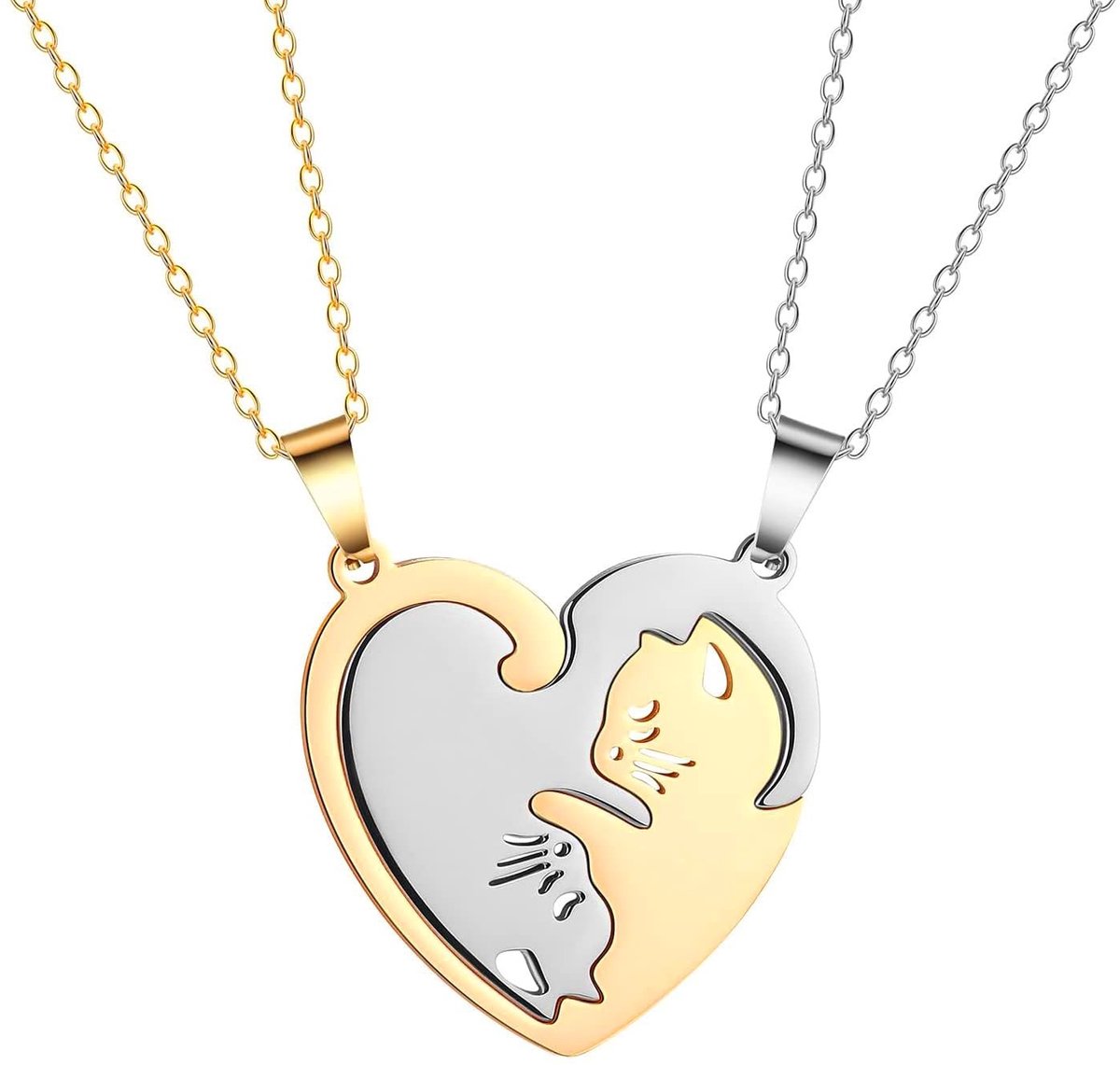Solidchoice - Vriendschaps Ketting met Kat Pendant voor 2 Personen