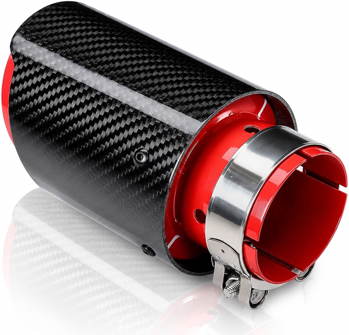 Uitlaatpijp 2.5in - Glanzend carbonfiber - Rood - Versterkt geluid - ShopVlot