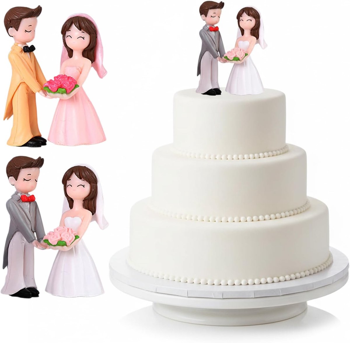 Bruiloftscake figuren 4,8 x 6,8 cm - bruid en bruidegom - 2 paar - decoratie voor bruiloft - ShopVlot