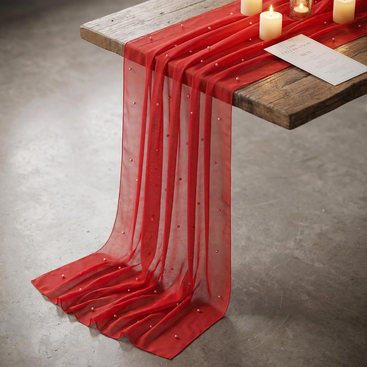 Tafelloper 80 x 300 cm - Wit mesh met parels - Elegante decoratie voor bruiloften - ShopVlot