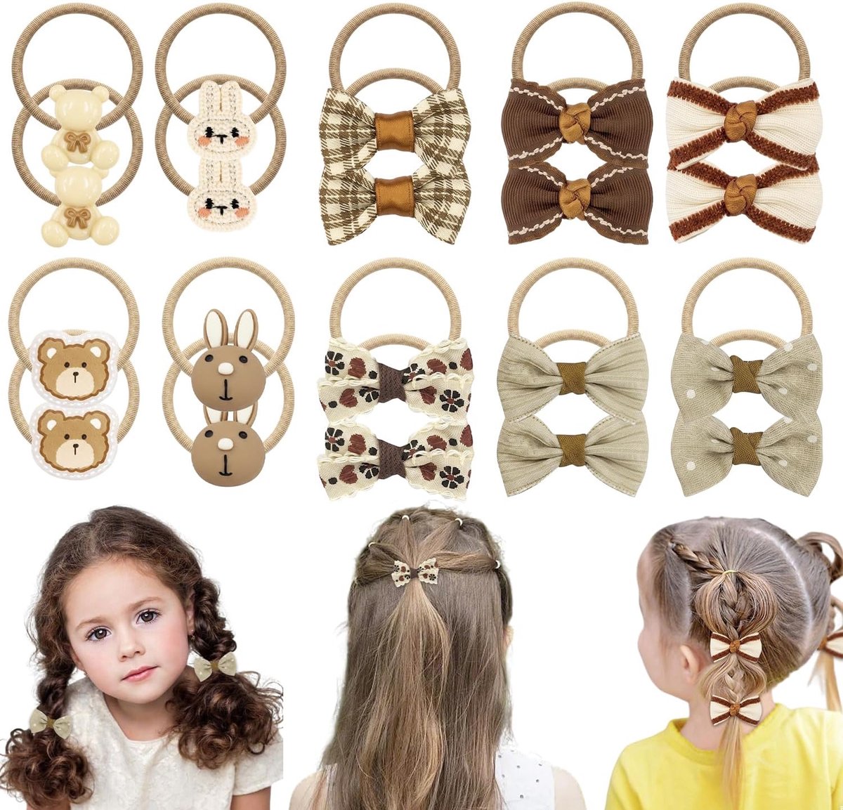 Haarelastiekjes voor meisjes - set van 20 - schattige strikjes - ideaal voor elke dag - ShopVlot