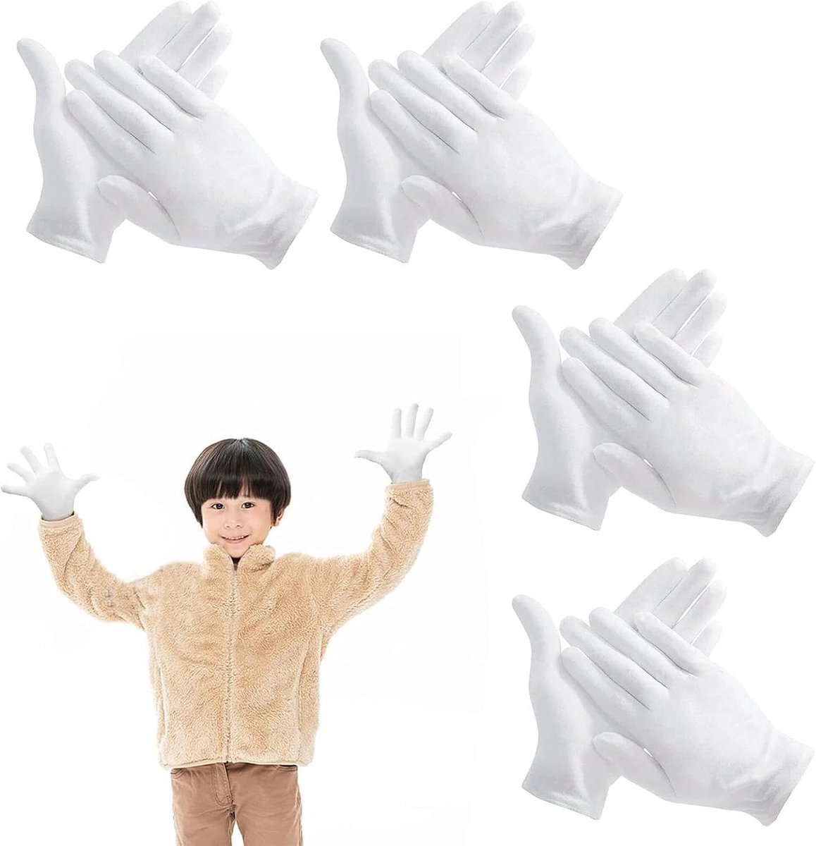 Witte handschoenen kinderen - katoen - 4 paar - comfortabel voor cosplay - ShopVlot