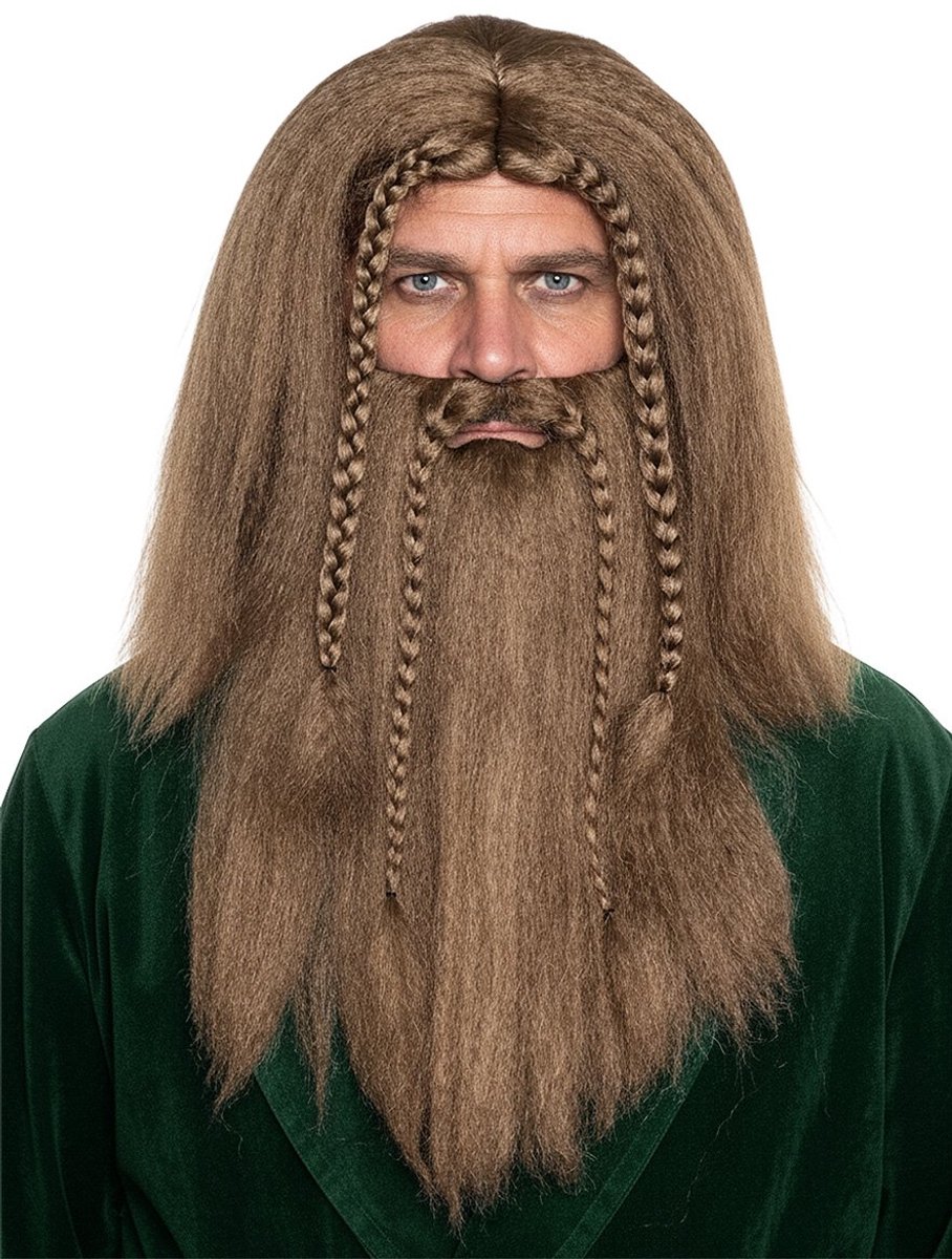 Viking met bruine vlechten Pruik & baard