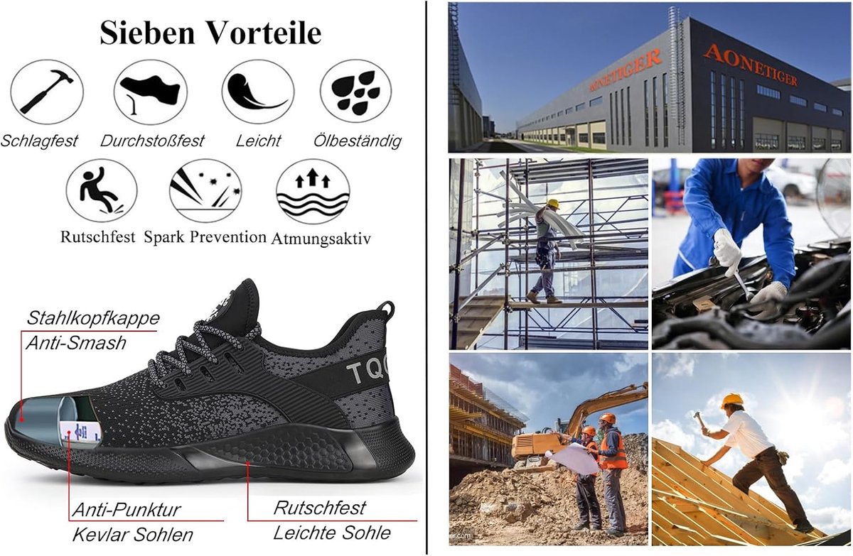 Veiligheidsschoenen 47 EU - Lichtgewicht Werk Schoenen - Stalen Neus - Ademend en Antislip - ShopVlot