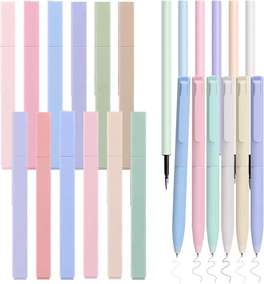 Textmarker set 24 stuks - pastelkleurige stiften - zachte meiselpunt - ideaal voor notities en journaling - ShopVlot