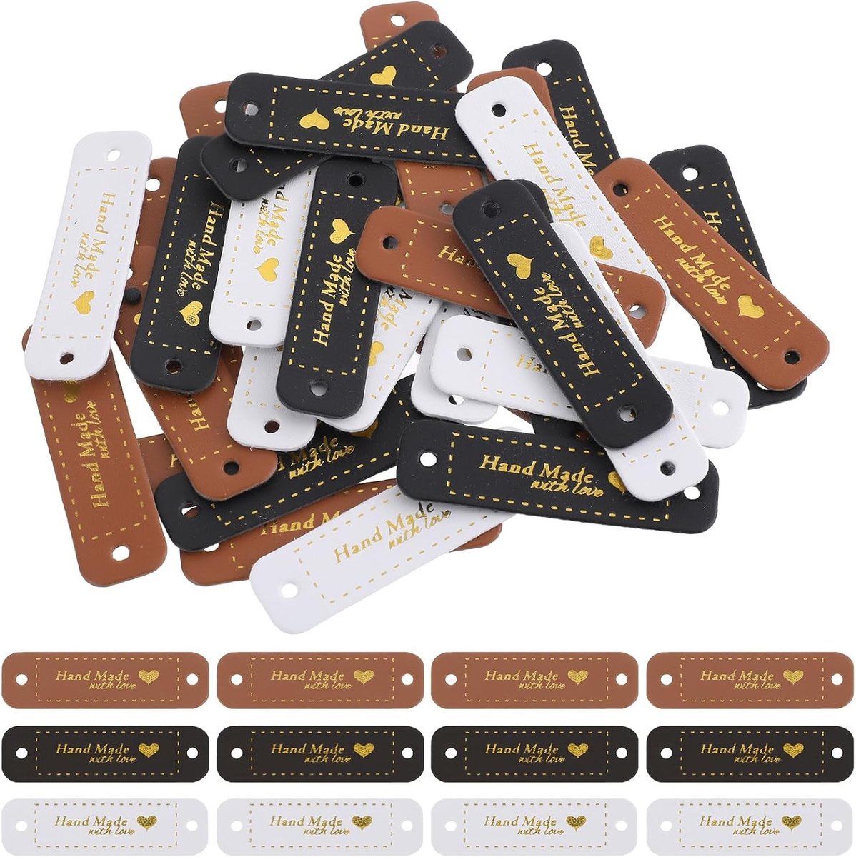 30 Stuks Handgemaakte Labels van PU Leer voor Naaien, 5.5 x 1.5 cm, Perfect voor Jeans, Tassen, Schoenen en DIY Projecten