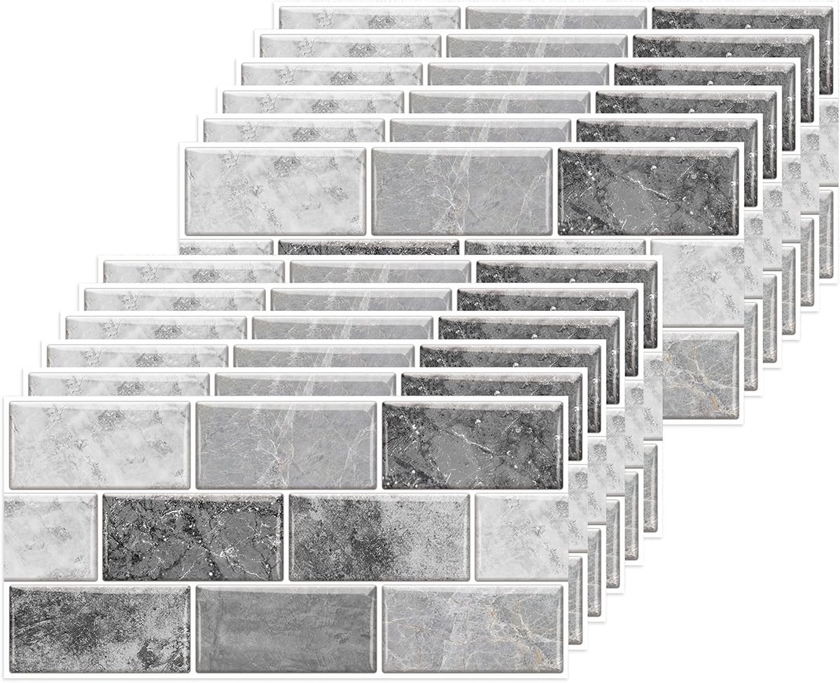 Tegelstickers - Grijs - 15 x 30 cm - PVC Muurstickers voor Keuken en Badkamer - Set van 24 Stuks