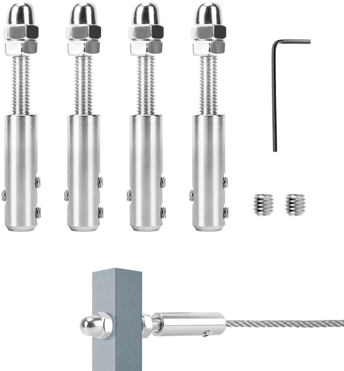 Pack of 4 Wire Rope Clamp Screw Clamp for Wire Cable 3 mm Wire Rope Tensioner Cable Tensioner Stainless Steel for - ShopVlot