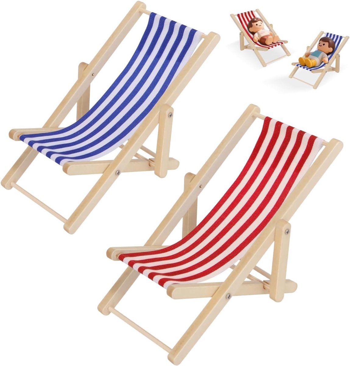 Miniatuur Strandstoel - Rood - 11 x 5,2 x 6 cm - Opvouwbare Houten Klapstoel - Voor Poppenhuizen en Miniatuurtuinen