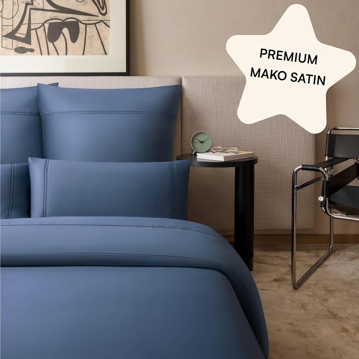 Sora Mako Satin Bed Linen 155 x 220 cm, Blue Embroidery Bed Linen Set 155 x 220 cm, Satin Bed Linen 155 x 220 cm, 40 x - ShopVlot