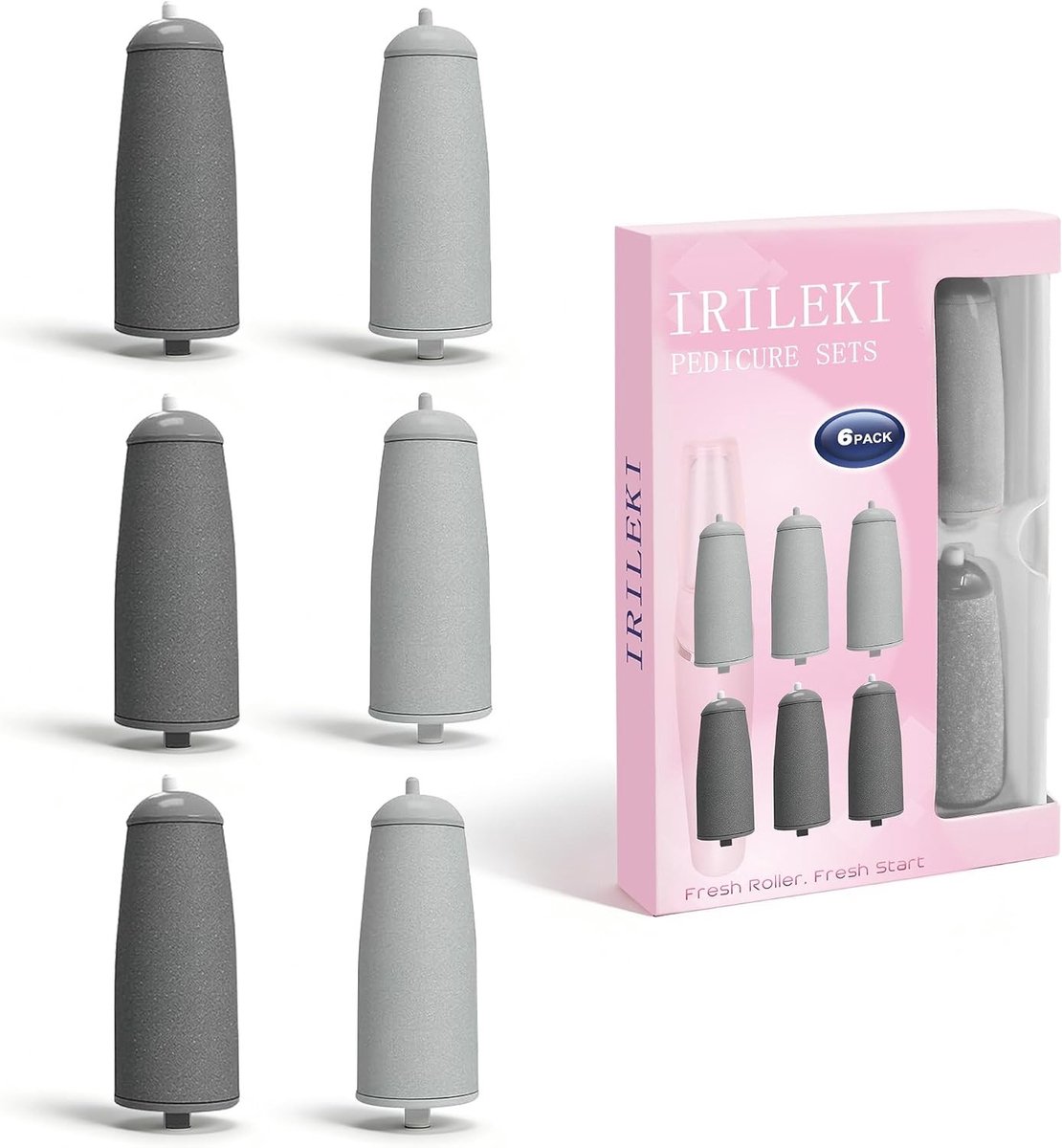Pedicure Reserverollenset - Grijs - 6 Stuks - Microdiamant Kristal Schurende Deeltjes - Voor Elektrische Voetvijlen